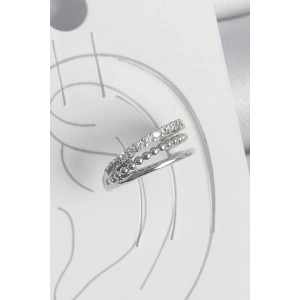 Pirinç Gümüş Renk Zirkon Taşlı 3Lü Sıralı Model Kadın Kıkırdak Küpe