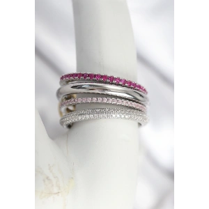 Pirinç Gümüş Renk Zirkon Taşlı 4Lü Kadın Yüzük