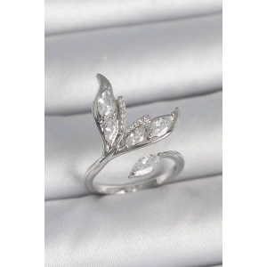 Pirinç Gümüş Renk Zirkon Taşlı Balık Kuyruğu Model Ayarlanabilir Kadın Yüzük