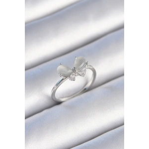 Pirinç Gümüş Renk Zirkon Taşlı Beyaz Mineli Kelebek Model Kadın Yüzük