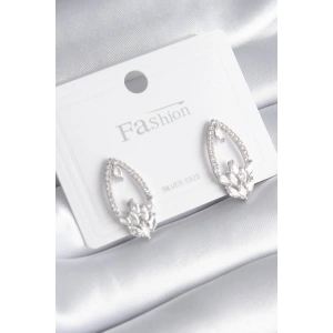 Pirinç Gümüş Renk Zirkon Taşlı Kadın Küpe