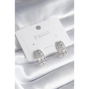 Pirinç Gümüş Renk Zirkon Taşlı Kadın Küpe