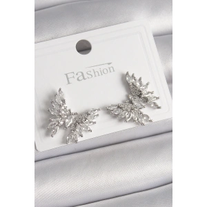 Pirinç Gümüş Renk Zirkon Taşlı Kelebek Model Kadın Küpe