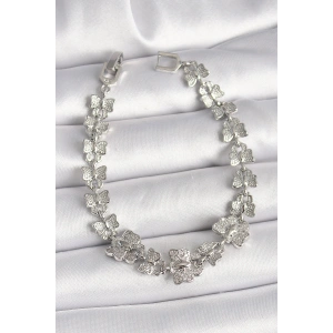 Pirinç Gümüş Renk Zirkon Taşlı Kelebek Model Zincir Kadın Bileklik