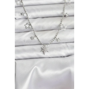 Pirinç Gümüş Renk Zirkon Taşlı Kutup Yıldızı Model Kadın Kolye