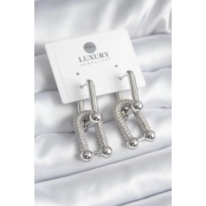 Pirinç Gümüş Renk Zirkon Taşlı Model VIP Seri Kadın Küpe