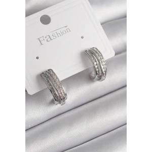 Pirinç Gümüş Renk Zirkon Taşlı Yarım Halka Model Kadın Küpe