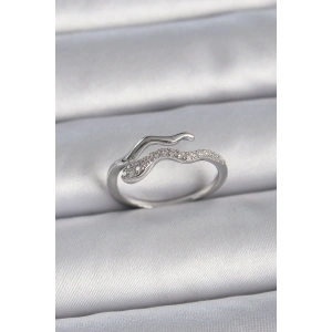 Pirinç Gümüş Renk Zirkon Taşlı Yılan Ayarlanabilir Model Kadın Yüzük