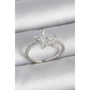 Pirinç Gümüş Renk Zirkon Taşlı Yıldız Model Ayarlanabilir Kadın Yüzük