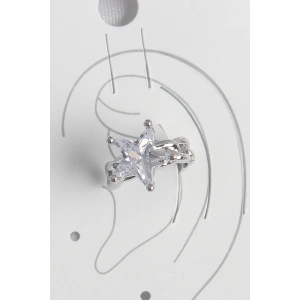 Pirinç Gümüş Renk Zirkon Taşlı Yıldız Model Kadın Kıkırdak Küpe