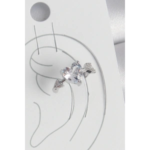 Pirinç Gümüş Renk Zirkon Taşlı Yıldız Model Kadın Kıkırdak Küpe