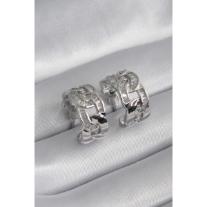 Pirinç Gümüş Renk Zirkon Taşlı Zincir Model Kadın Küpe