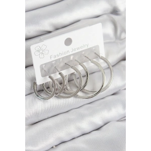 Pirinç Halka Model Gümüş Renk Kadın Set Küpe