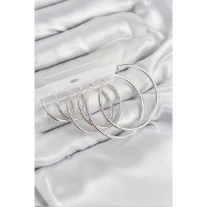 Pirinç Halka Model Gümüş Renk Kadın Set Küpe