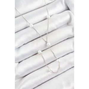 Pirinç İnci Figürlü Y Model Gümüş Renk Kadın Kolye