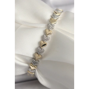 Pirinç Mix Renk Zirkon Taşlı Kalp Model VIP Seri Kadın Bileklik
