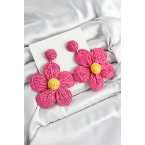 Pirinç Pembe Papatya Model Gold Renk Kadın Hasır Küpe