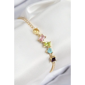 Pirinç Renkli Zirkon Taşlı Geometrik Model Gold Renk Kadın Bileklik