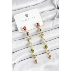 Pirinç Renkli Zirkon Taşlı Sallantılı Model Gold Renk Kadın Küpe