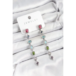 Pirinç Renkli Zirkon Taşlı Sallantılı Model Gümüş Renk Kadın Küpe