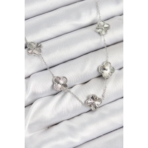 Pirinç VIP Yonca Model Gümüş Renk Kadın Kolye