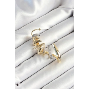 Pirinç Zirkon Taş Kaplamalı Sarmal Figürlü Gold Renk Kadın Sağ Kıkırdak Küpe