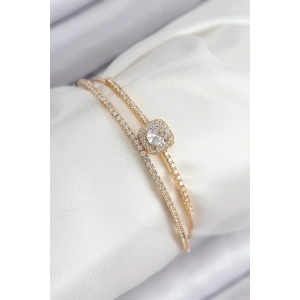 Pirinç Zirkon Taşlı Baget Model Gold Renk Kadın Bileklik