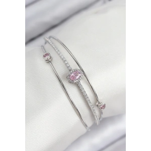 Pirinç Zirkon Taşlı Baget Model Gümüş Renk Kadın Bileklik