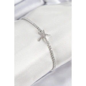 Pirinç Zirkon Taşlı Deniz Yıldızı Model Gümüş Renk Kadın Bileklik