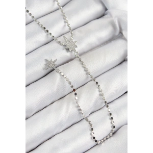 Pirinç Zirkon Taşlı Ezme Zincirli Kutup Yıldızı Model Gümüş Renk Y Kolye