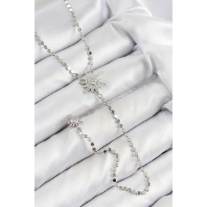 Pirinç Zirkon Taşlı Ezme Zincirli Kutup Yıldızı Model Gümüş Renk Y Kolye