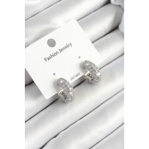 Pirinç Zirkon Taşlı Halka Model Gümüş Renk Kadın Küpe