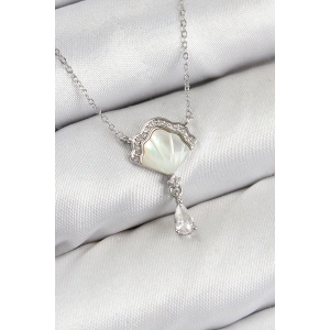 Pirinç Zirkon Taşlı İstiridye Model Gümüş Renk Kadın Kolye