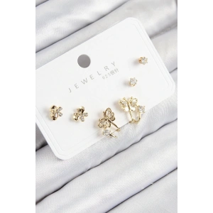 Pirinç Zirkon Taşlı Kelebek Model Gold Renk 925 Ayar Gümüş Çivi Kadın Küpe Set