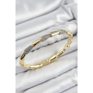 Pirinç Zirkon Taşlı Kemik Model Gold Renk Vip Kadın Bileklik