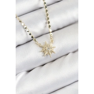 Pirinç Zirkon Taşlı Kutup Yıldızı Model Ezme Zincir Gold Renk Kadın Kolye