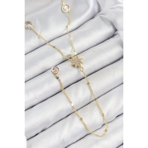 Pirinç Zirkon Taşlı Kutup Yıldızı Model Gold Renk Y Kolye