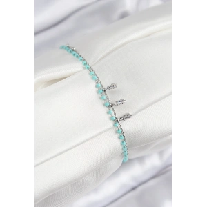 Pirinç Zirkon Taşlı Mavi Boncuklu Model Gümüş Renk Kadın Bileklik
