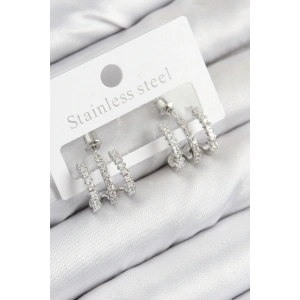 Pirinç Zirkon Taşlı Model Gümüş Renk Kadın Küpe