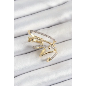 Pirinç Zirkon Taşlı Sıkıştırma Sağ Kıkırdak Gold Renk Kadın Küpe