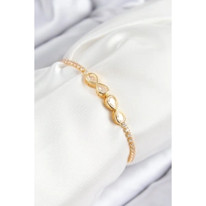 Pirinç Zirkon Taşlı Sonsuzluk Model Gold Renk Asansörlü Kadın Bileklik
