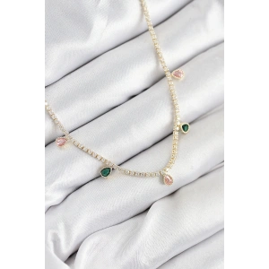 Pirinç Zirkon Taşlı Su Yolu Damla Model Gold Renk Kadın Kolye