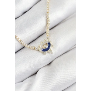 Pirinç Zirkon Taşlı Su Yolu Göz Model Gold Renk Kadın Kolye