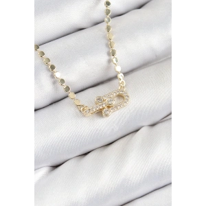 Pirinç Zirkon Taşlı Tifany Model Ezme Zincir Gold Renk Kadın Kolye