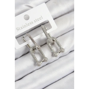 Pirinç Zirkon Taşlı Tifany Model Gümüş Renk Kadın Küpe