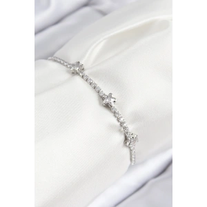 Pirinç Zirkon Taşlı Yıldız Model Gümüş Renk Asansörlü Kadın Bileklik