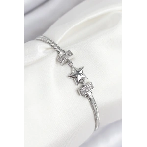 Pirinç Zirkon Taşlı Yonca Model Gümüş Renk Kadın Bileklik