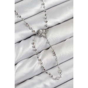 Pirinç Zirkon Taşlı Yonca Model Gümüş Renk Kadın Y Kolye