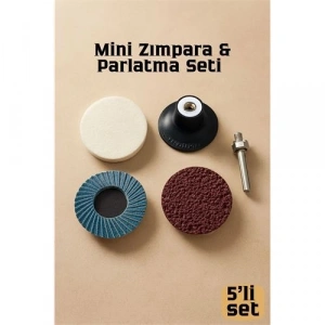 Profesyonel 50mm Mini Zımpara & Parlatma Seti: Keçe, Flap Disk, Kauçuk Tutucu & Şaft - 4 Parça