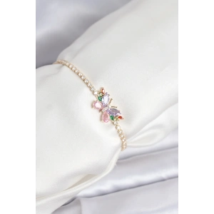 Renkli Kelebek Model Zirkon Taşlı Asansörlü Su Yolu Kadın Bileklik